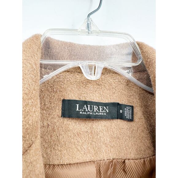 Lauren Ralph Lauren Camel Tan Wool Blend Reefer Menswear Style Overcoat Size 6 - Picture 3 of 7